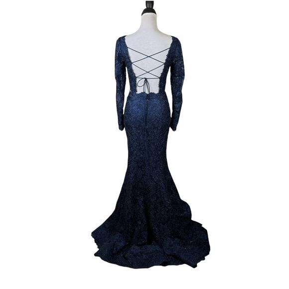 Sherri Hill Navy Embellished 2 Piece Trumpet Maxi Formal Prom Homecoming Dress - Picture 2 of 12